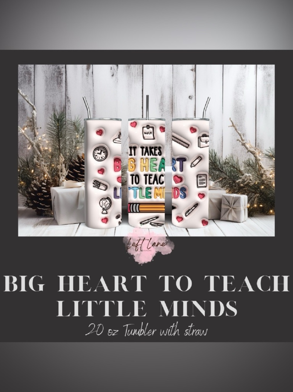 Teacher-Themed Heart Pencil Tumbler - White with Pastel Accents